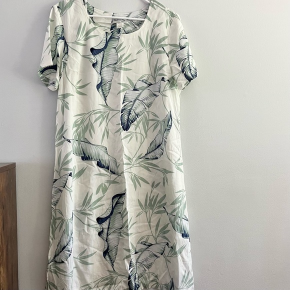 Bishop St Apparel Aloha Dress Made in Hawaii Midi Tropical Leaves Green L - Picture 3 of 7